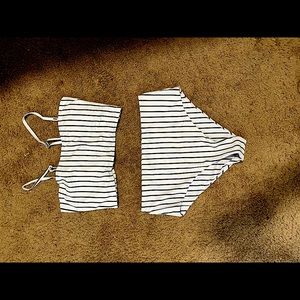 SHEIN white & black striped two piece bikini